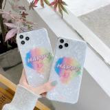 iPhone Xs 透色彩虹愛心貝殼紋保護殼