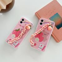 iPhone 12 Pro Max 直邊魔方水果桃子小熊手鏈保護殼