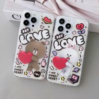 iPhone 13 Pro Max【LINE正版】愛心布朗熊可妮兔貝殼紋保護殼