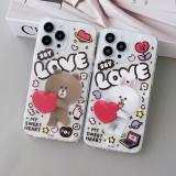 iPhone 13【LINE正版】愛心布朗熊可妮兔貝殼紋保護殼